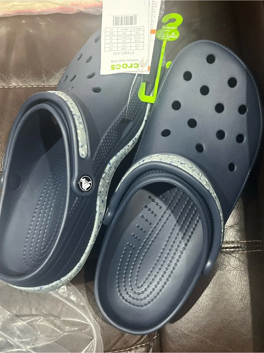 CROCS Navy Blue Classic Clogs with Speckled Heel Strap